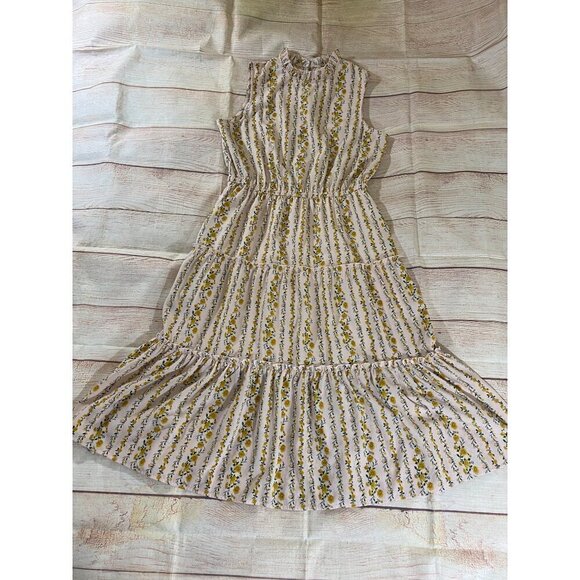 Melloday Women's Yellow Floral Teirred Midi Sleeveless Dress - Large - Picture 4 of 13